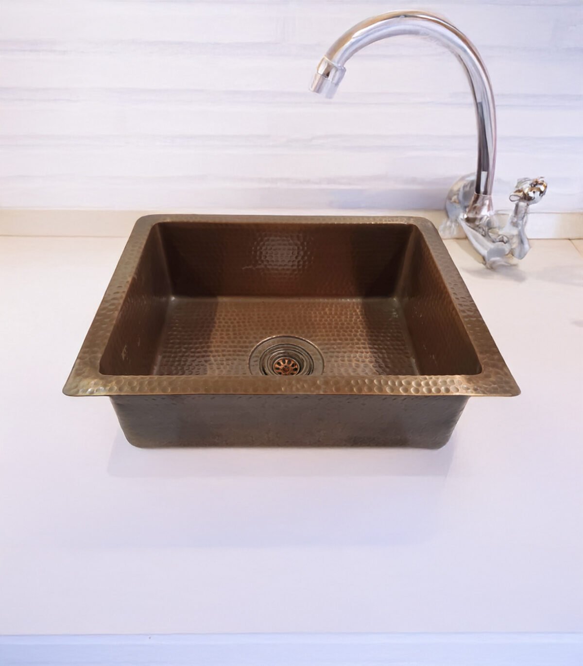 Hammered Vintage Design Square Copper Kitchen Sink